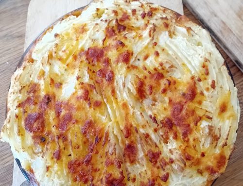 Stretch sausage and bean pie