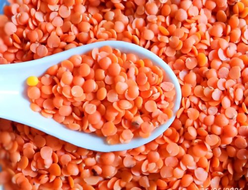 A variety of  frugal food from a bag of red lentils